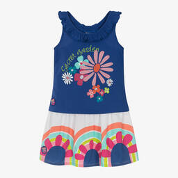 Boboli-Girls Blue Cotton Top & Skirt Set | Childrensalon Outlet