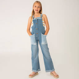 Boboli-Girls Blue Denim Dungarees | Childrensalon Outlet