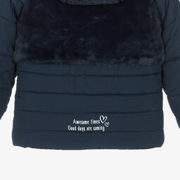 Boboli-Girls Blue Faux Fur Puffer Coat | Childrensalon Outlet