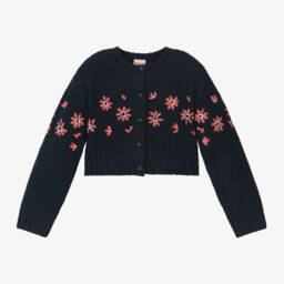 Boboli-Girls Blue Floral Knit Cardigan | Childrensalon Outlet