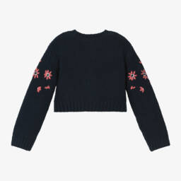 Boboli-Girls Blue Floral Knit Cardigan | Childrensalon Outlet