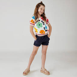 Boboli-طقم شورت قطن لون كحلي وأبيض بطبعة ورود للبنات | Childrensalon Outlet