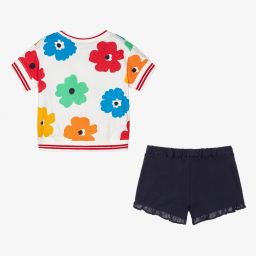 Boboli-طقم شورت قطن لون كحلي وأبيض بطبعة ورود للبنات | Childrensalon Outlet