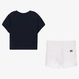 Boboli-Girls Blue & White Cotton Shorts Set | Childrensalon Outlet