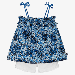 Boboli-Girls Blue & White Shorts Set | Childrensalon Outlet