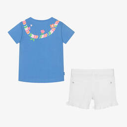 Boboli-Girls Blue & White Worm Shorts Set | Childrensalon Outlet