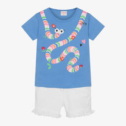 Boboli-Girls Blue & White Worm Shorts Set | Childrensalon Outlet