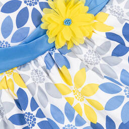 Boboli-Girls Blue & Yellow Floral Cotton Dress | Childrensalon Outlet
