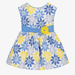 Boboli-Girls Blue & Yellow Floral Cotton Dress | Childrensalon Outlet