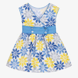 Boboli-Girls Blue & Yellow Floral Cotton Dress | Childrensalon Outlet