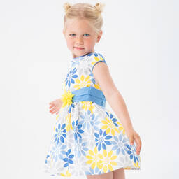 Boboli-Girls Blue & Yellow Floral Cotton Dress | Childrensalon Outlet