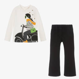 Boboli-Кремовый топ с черными брюками для девочек | Childrensalon Outlet