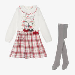 Boboli-Girls Cream & Scarlet Plaid Outfit | Childrensalon Outlet