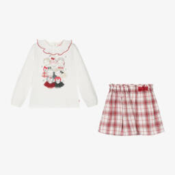 Boboli-Girls Cream & Scarlet Plaid Outfit | Childrensalon Outlet