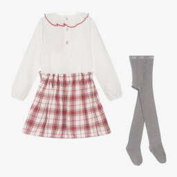 Boboli-Girls Cream & Scarlet Plaid Outfit | Childrensalon Outlet