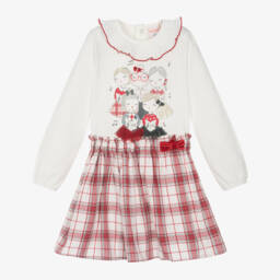 Boboli-Girls Cream & Scarlet Plaid Outfit | Childrensalon Outlet