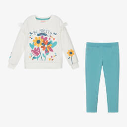 Boboli-Girls Cream Top & Turquoise Trousers Set | Childrensalon Outlet