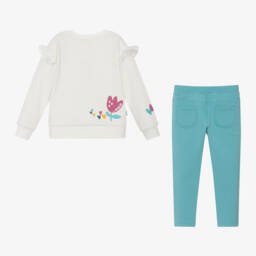 Boboli-Girls Cream Top & Turquoise Trousers Set | Childrensalon Outlet