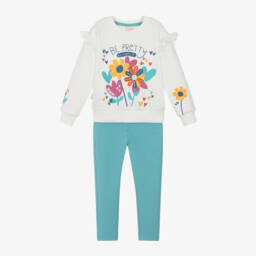 Boboli-Girls Cream Top & Turquoise Trousers Set | Childrensalon Outlet