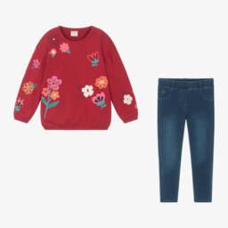 Boboli-Girls Crimson Floral Legging Ensemble | Childrensalon Outlet