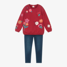 Boboli-Girls Crimson Floral Legging Ensemble | Childrensalon Outlet