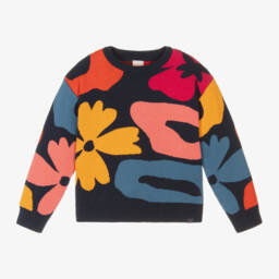 Boboli-Girls Floral Knit Blue Sweater | Childrensalon Outlet