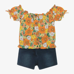 Boboli-Girls Floral Top & Denim-Look Shorts Set | Childrensalon Outlet
