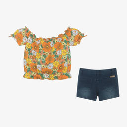 Boboli-Girls Floral Top & Denim-Look Shorts Set | Childrensalon Outlet