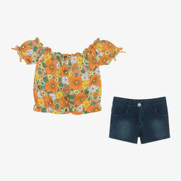 Boboli-Girls Floral Top & Denim-Look Shorts Set | Childrensalon Outlet