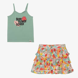 Boboli-Зеленая майка и разноцветная юбка | Childrensalon Outlet