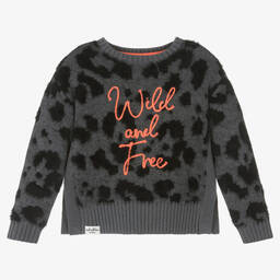 Boboli-Серо-черный пушистый вязаный свитер | Childrensalon Outlet