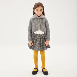Boboli-Girls Grey Checked Jersey Skirt | Childrensalon Outlet