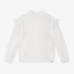 Boboli-Girls Ivory Cable Knit Sweater | Childrensalon Outlet