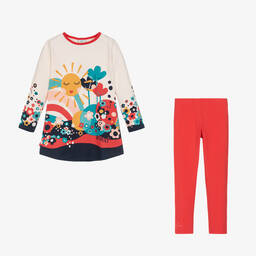 Boboli-Кремовое платье с цветами и легинсы | Childrensalon Outlet