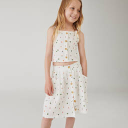 بوبولي-طقم تنورة قطن لون عاجي بطبعة ورود | Childrensalon Outlet