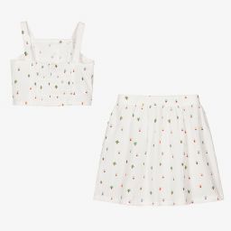 بوبولي-طقم تنورة قطن لون عاجي بطبعة ورود | Childrensalon Outlet