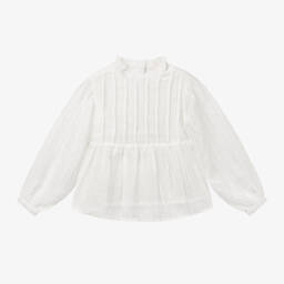 Boboli-Белая блузка из шифона плюмети для девочек | Childrensalon Outlet