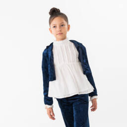 Boboli-Белая блузка из шифона плюмети для девочек | Childrensalon Outlet