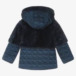 Boboli-Girls Navy Blue Quilted Faux Fur Coat | Childrensalon Outlet