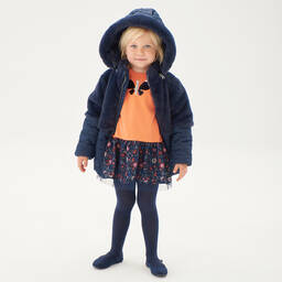 Boboli-Girls Navy Blue Quilted Faux Fur Coat | Childrensalon Outlet