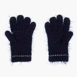 Boboli-Girls Navy Blue & Silver Star Gloves | Childrensalon Outlet