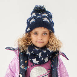 Boboli-Girls Navy Blue Star Wool Knit Snood | Childrensalon Outlet