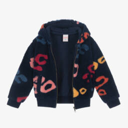 Boboli-Girls Navy Sherpa Hooded Jacket | Childrensalon Outlet