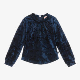 Boboli-Girls Navy Velvet Ruffle Top | Childrensalon Outlet