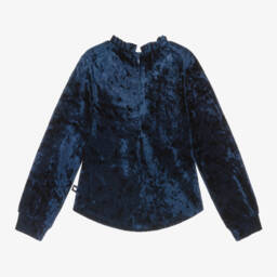Boboli-Girls Navy Velvet Ruffle Top | Childrensalon Outlet