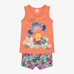 Boboli-Girls Orange & Blue Bee Shorts Set | Childrensalon Outlet