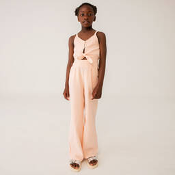 Boboli-Girls Orange Striped Seersucker Jumpsuit  | Childrensalon Outlet