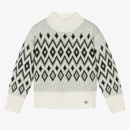 Boboli-Серо-белый свитер с узором | Childrensalon Outlet