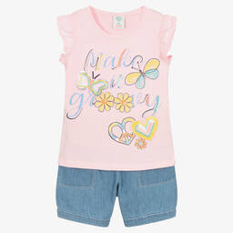 Boboli-Girls Pink & Blue Cotton Shorts | Childrensalon Outlet