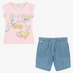 Boboli-Girls Pink & Blue Cotton Shorts | Childrensalon Outlet